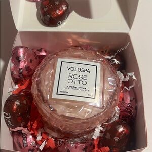 Valentines Day Gift- A Single Rose- Voluspa Rose Otto Candle in Red Heart Box